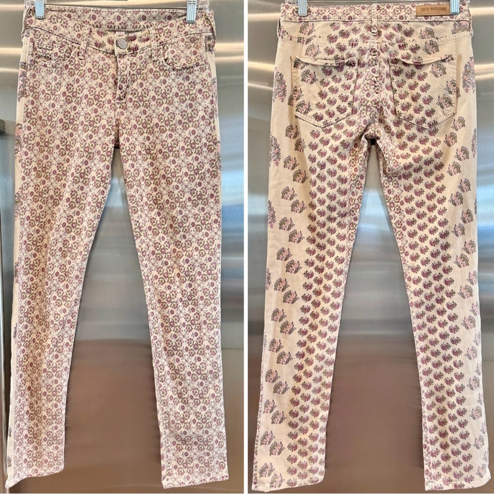 True Religion Great Condition Victoria Bohemian Skinny Twill Jeans Floral Rustic